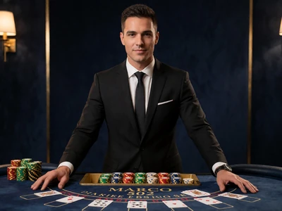 Live-Dealer im Anzug am Blackjack-Tisch im 30bet Live Casino