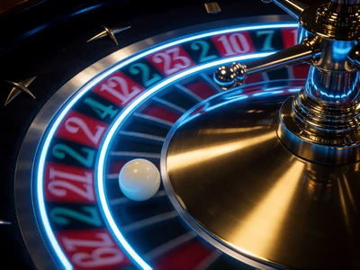 Neon-Roulette-Rad in Nahaufnahme als Symbol f&uuml;r Ezugi Ultimate Roulette bei 30bet
