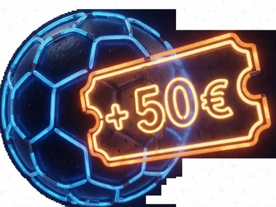 Neon-Fu&szlig;ball mit leuchtendem +&euro;50 Free-Bet-Ticket als Symbol f&uuml;r den 30bet Sportwetten Bonus
